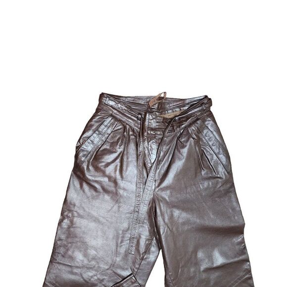 Vintage 80s Leather High Waisted Belted Pants Womens Size 40 EU Size M US Brown - Picture 2 of 6